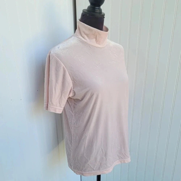 VTG Top Summit Hill Turtleneck Blush Pink Pullover Short Sleeve Mock Velvet Sz M - Picture 5 of 8